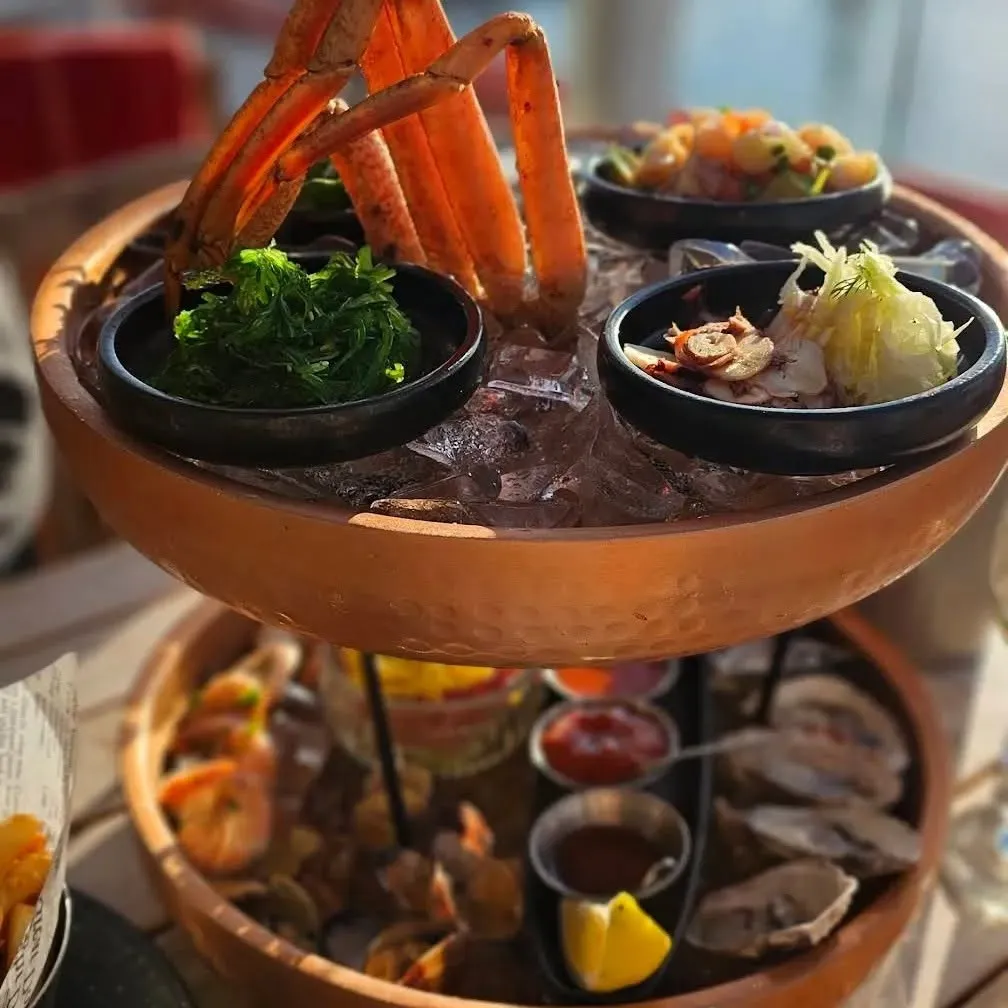 Tackle Blue Canoe’s seafood platter.