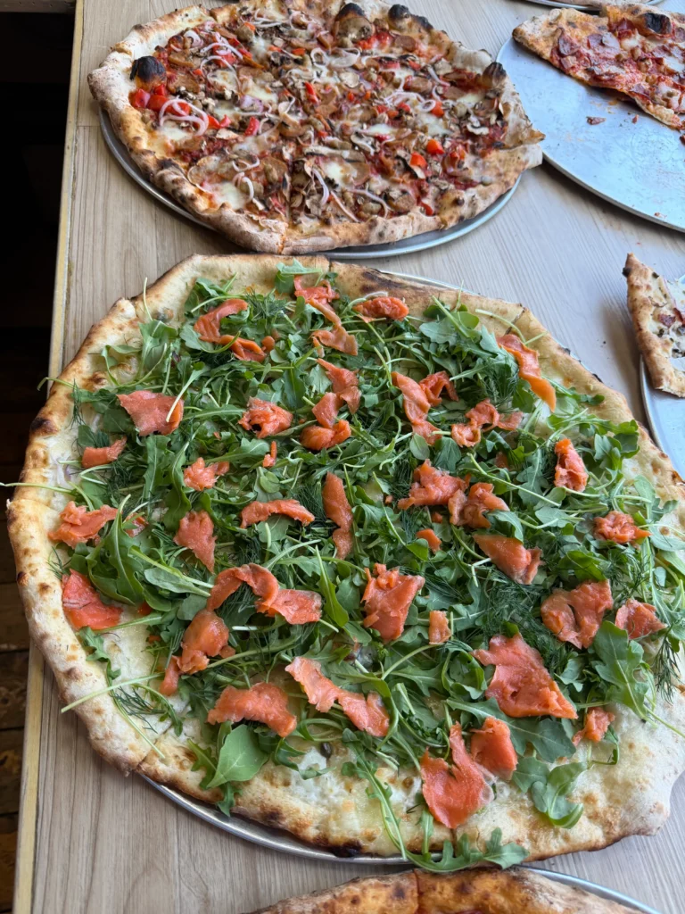 There are multiple topping options––salmon included––at Moncton Pizzeria.