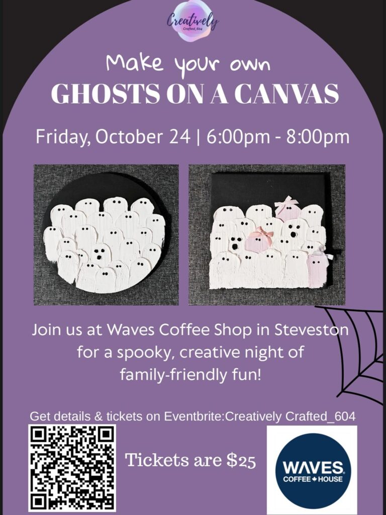Halloween poster at waves coffee in Steveston Village.