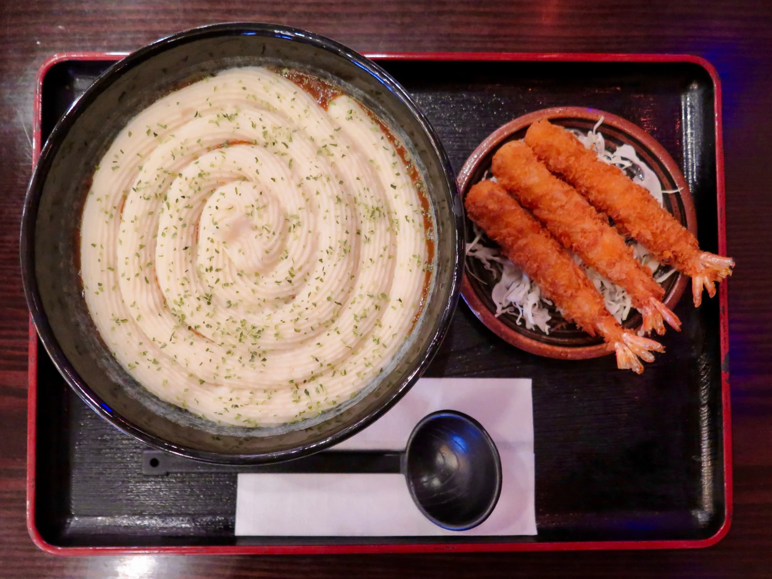Cream curry udon topped with mashed potato at Yuu Japanese Tapas. 