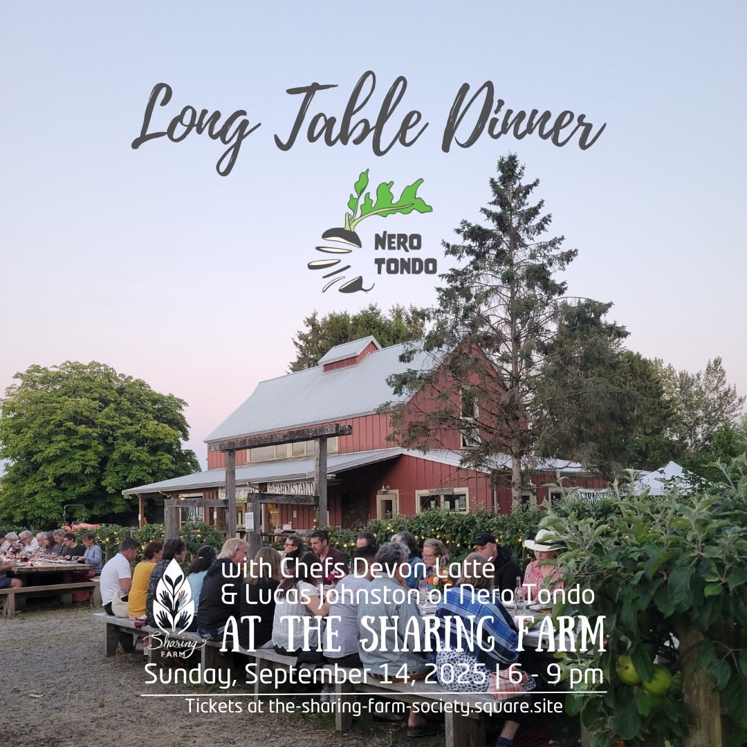 Sharing Farm event poster for long table dinner.