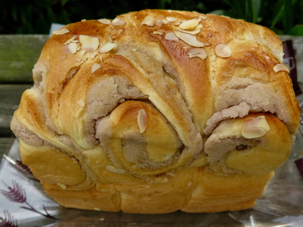 A loaf of bread with taro paste.